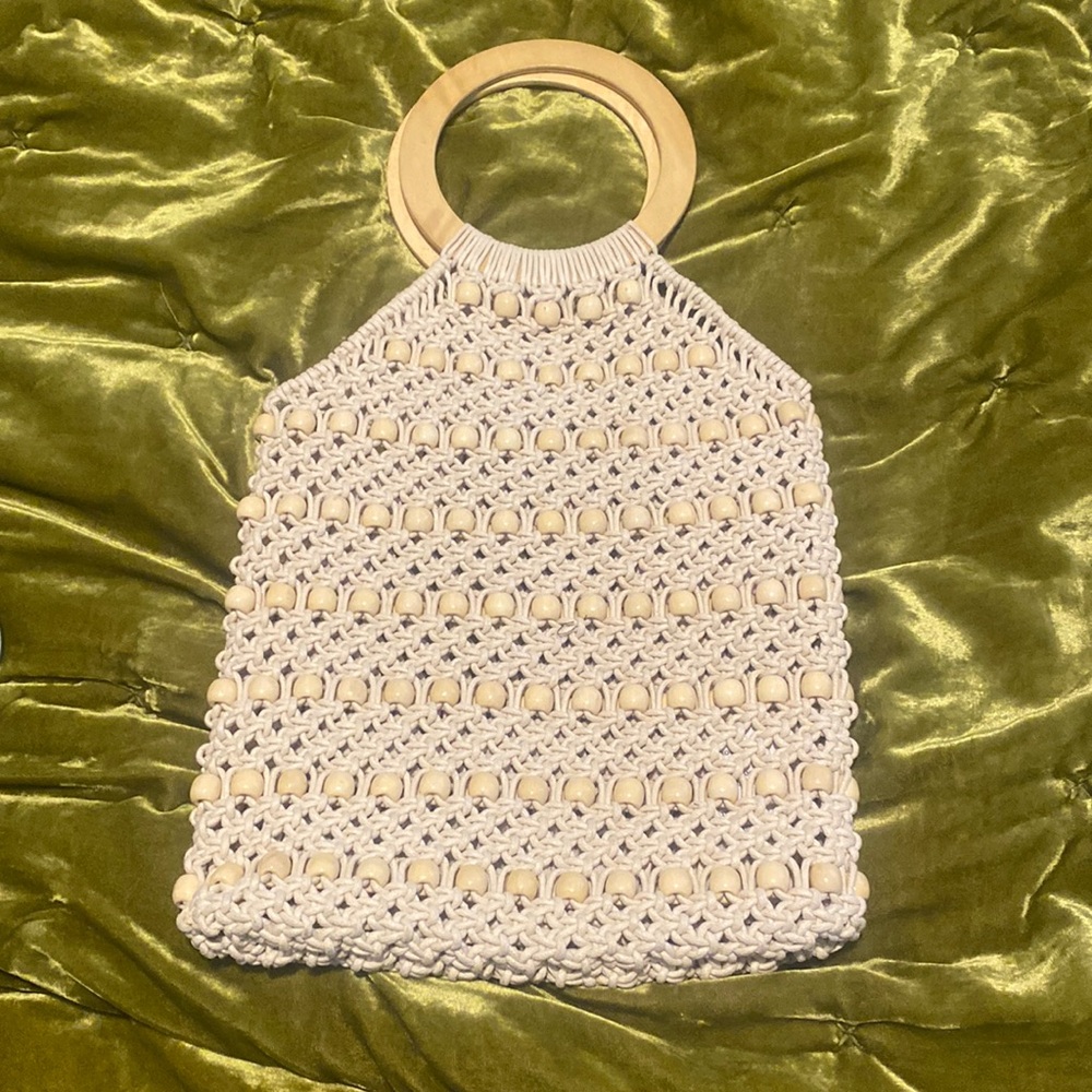 Vintage Beaded Wood Handle Purse
